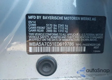 2014 BMW 528I xDrive from USA, damaged, VIN WBA5A7C51ED619786